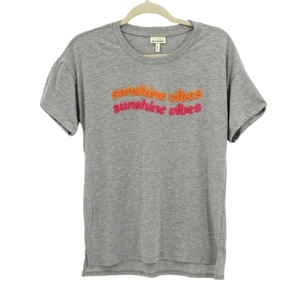 Sunshine Vibes Embroidered Graphic T-Shirt Girls Size XL 16 Tee Gray Self Esteem - Picture 3 of 8